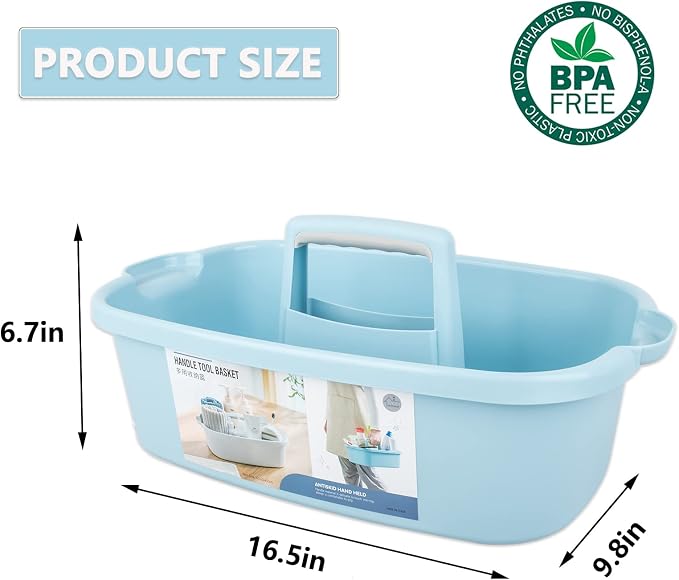 Large Cleaning Supplies Caddy Portable Shower Caddy Basket Blue 2 Pack | Sturdy Supply Organizer with Handle Plastic Bucket Tool Storage for Bathroom Bedroom Kitchen Garden College Dorm Essentials