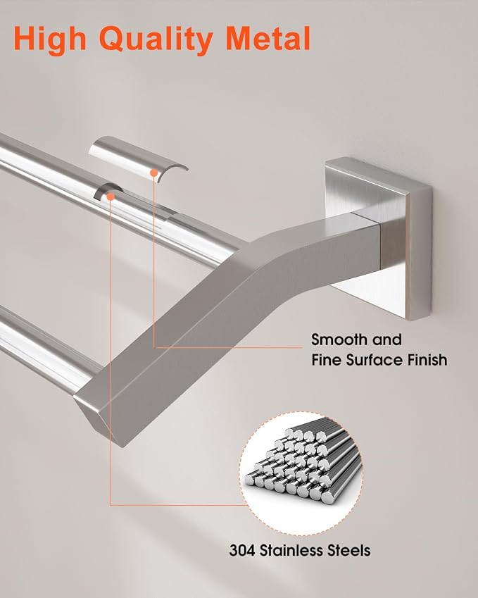 Alise Double Bath Towel Bar, 24" Towel Racks for Bathroom, Brushed Nickel | SUS304 Stainless Steel Bathroom Towel Holder, Quick Drying Towel Hanger Towel Rod Wall Mounted, Useable Length 22.7"