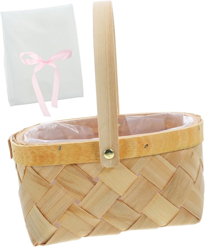 Zerodeko Woven Rattan Basket for Fruits and Flowers Decorative Storage Basket with Natural Touch for Home Wedding and Picnic Decor Includes Tulle Ribbon