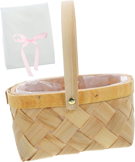 Zerodeko Woven Rattan Basket for Fruits and Flowers Decorative Storage Basket with Natural Touch for Home Wedding and Picnic Decor Includes Tulle Ribbon