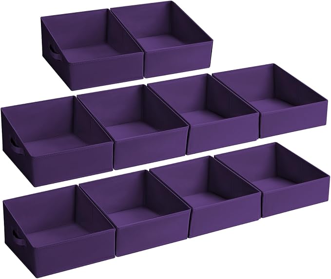 DIMJ Closet Storage Bins 10 Pack - Fabric Storage Baskets for Shelves, Collapsible Clothes Organizer with Handles, Trapezoid Shelf Organization Storage Cubes for Purse, Toys, Books, Towel, Clothes