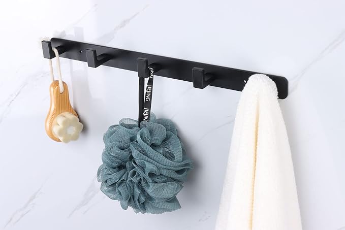 Coat Rack, Heavy Duty Stainless Steel 5 Tri Coat Hook Hanger, Wall Mounted Wall Hooks, Rustic Clothes Hook/Key Hook Rail for Bathroom Kitchen Entryway(2 Pack, 5 Hook Black)