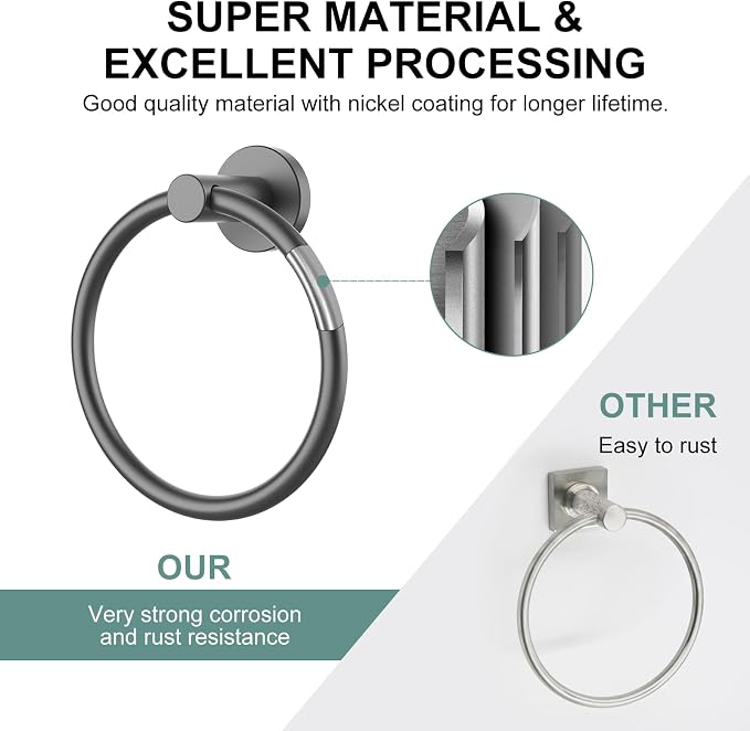 SetSail Towel Holder for Bathroom Wall Mounted Screw-in Towel Ring Stainless Steel Hand Towel Holder Heavy Duty Towel Hanger for Bathrooms, Grey