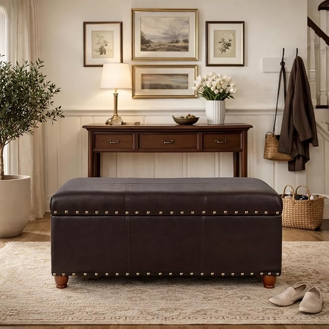 HomePop 40" Faux Leather Storage Cocktail Bench - Espresso