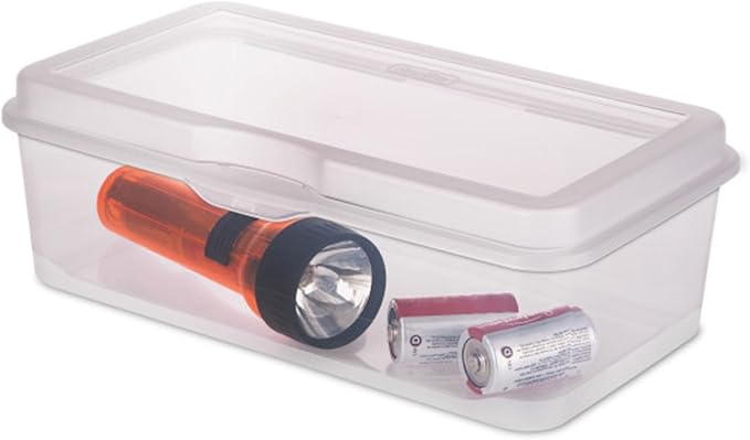 Sterilite 6-Pack Rectangular Large FlipTop, Clear Plastic Storage Box with Hinged Lid - Stackable Multipurpose Organizer for Art and Craft Supplies, Accessories, Photos & CDs, Home or Office Use