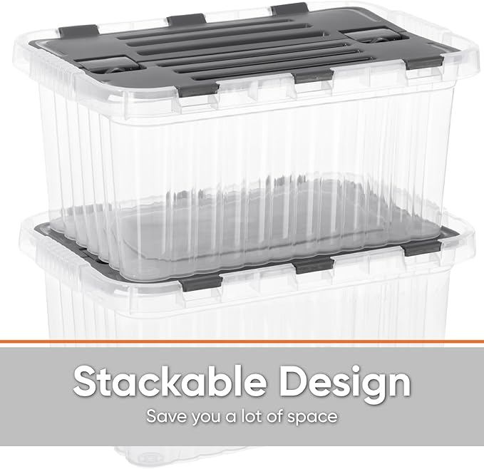 Superio Storage Bins with Lids, Clear Plastic Containers for Organizing, Stackable Totes, BPA Free, Odor Free, Organizer Boxes for Home, and Dorm, 35 Quart (4 Pack, 20.25"x14"x10.5")