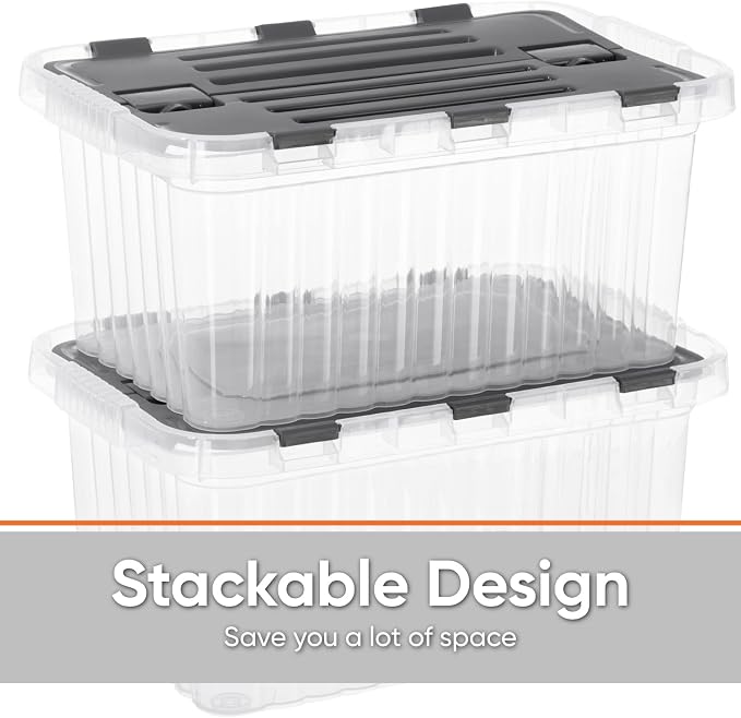Superio Storage Bins with Lids, Clear Plastic Containers for Organizing, Stackable Totes, BPA Free, Odor Free, Organizer Boxes for Home, and Dorm, 17 Quart (4 Pack, 15"x10"x10.25")