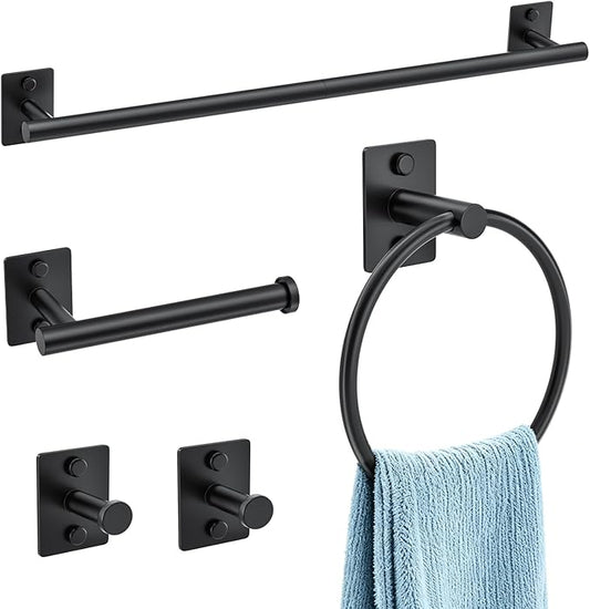 5 Pieces Bathroom Hardware Accessories Set Matte Black Towel Bar Set Stainless Steel Wall-Mounted 23.6 Inch Towel Holder