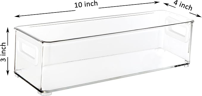 Youngever 2 Pack Stackable Plastic Storage Organizer Container Bin, Stackable Storage Bins with Handler for Refrigerator, Pantry (10" x 4" x 3")