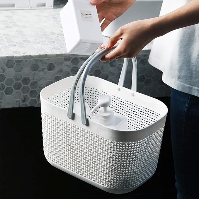 Plastic Portable Shower Caddy Basket, Storage Organizer, White, 3Pack | Bottom Drain Holes, Keep Dry, Sturdy and Durable, Easy to Carry for Bathroom, Kitchen, Dorm Room, RV, College