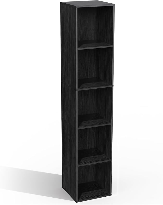 5 Cube Storage Organizer, Narrow Open Shelf Bookcase, Freestanding Low Display Bookshelf with Eco-Friendly Melamine Surface for Home Office, Bedroom, Living Room, Study, Black