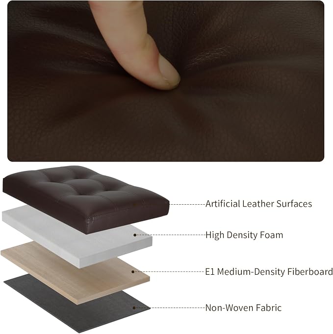 BelugaHelper Storage Ottoman Foot Rest Stool, Foldable Leather Footstool Storage Bench with Thicker Foam Padded Seat. Foot Rest Under Desk for Living Room Bedroom 350 lbs, 17x13x13 in, Brown | Small Ottoman with Storage with Thicker Foam Padded Seat, F...