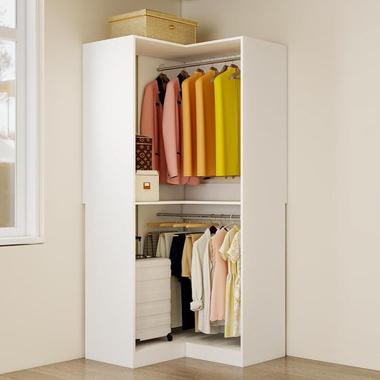 Corner Closet System with Expandable Side Hanging Rod, Modular Closet Organizer System for Walk In Closets, Walkin Closet System Tower Kit