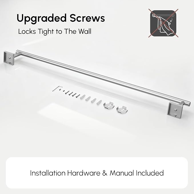 Brushed Nickel Bath Towel Bar, 30 Inch Towel Racks for Bathroom | Thicken 304 Stainless Steel Towel Holder with Square Base, Towel Rod Wall Mounted, Modern Home Decor (Total Length 32 Inch)
