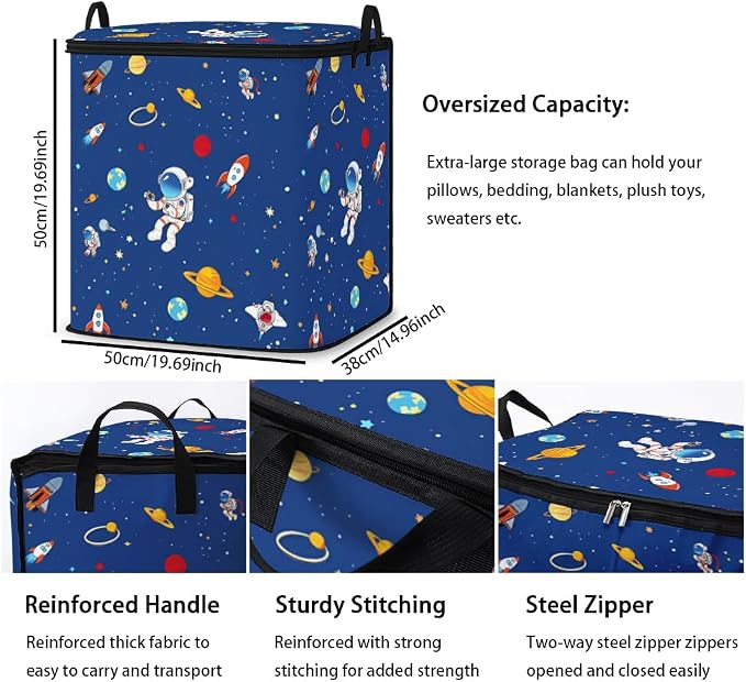 2pcs blanket storage bag for under bed,closet organizers 95L | clothing sweater sheet bedding comforter duvet quilt pillow toy storage bags with lids,dorm room essentials for containers