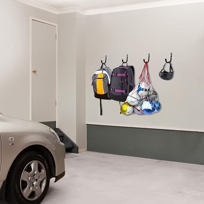 KURUI Large Metal Wall Hooks for Hanging Living Room/Bedroom/Garage, 14Pcs Garage Organization and Storage Hook for Tool Coat Backpack Bag, Black Wall Mount Hanges for Outdoor Indoor