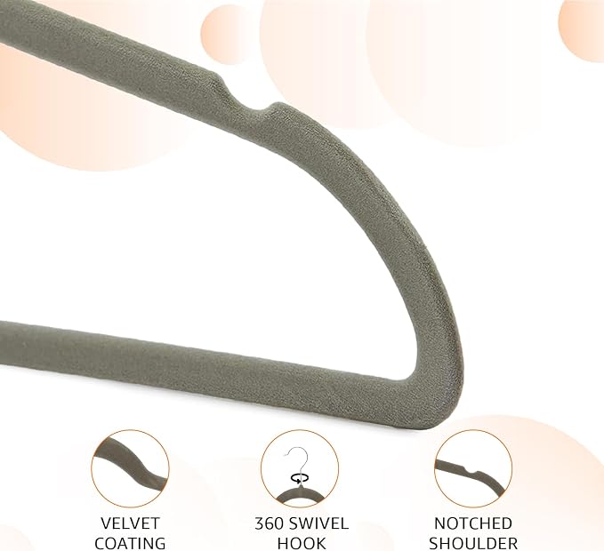 Amazon Basics Slim Velvet Non-Slip Space Saving Suit Clothes Hangers, Sturdy Metal, Gray/Silver, 30-Pack