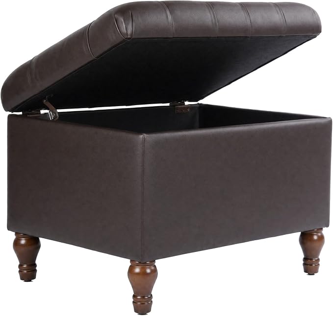 Spatial Order 24" Medium Tufted Storage Ottoman - Espresso Brown Faux Leather