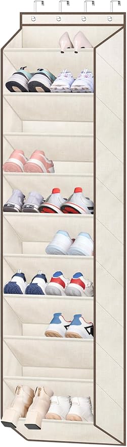 SLEEPING LAMB Shoe Rack for Door, Kids Door Shoe Organizer for Closet hanger, Narrow Hanging Sneaker Storage with Large Deep Pockets for Toddler, Girl, Baby Room Decor, Beige