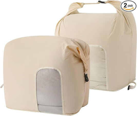 2-Pack Roll Top Comforter Storage Bag,Blanket Storage Bags | Taslon Fabric, Machine Washable, Moisture/Dust/Tear-Resistant. Self-Compression.Clear Window. for Home & Travel
