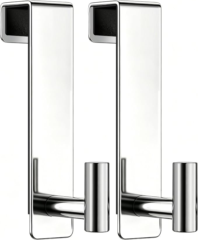WUIVIUT Over Door Hooks, Metal Door Hook for Hanging, Door Rack for Towel, Bathroom,Bedroom,Holder for Clothes (Polished Chrome, T Shape 2 Pack, Fits 1-3/4'' Thick)
