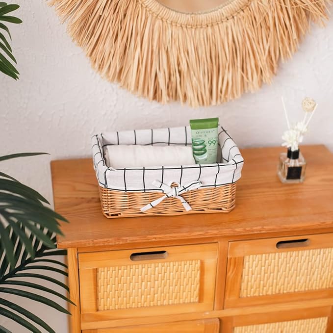 Wicker Storage Basket, Rectangular Storage Basket，Natural and Decorative, Arts and Crafts. (Natural)