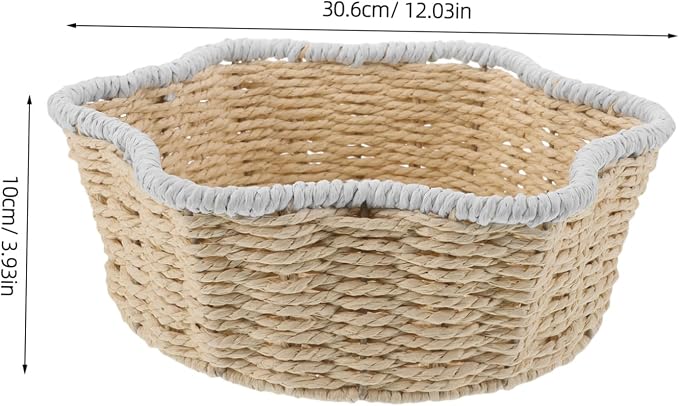 TEHAUX Hand-woven Decorative Storage Basket Multipurpose Paper Rope Organizer Bin for Kitchen Bathroom Desk Creative Home Storage for Fruit Bread Sundries Versatile Woven Basket for
