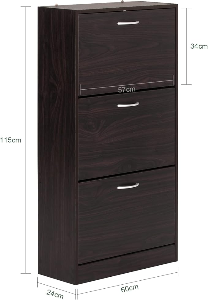 Haotian Shoe Cabinet for Entryway, Tall Freestanding Shoe Rack with 3 Flip-Drawers, Hidden Storage Shoe Organiazer Entrance Hallyway, Brown, FSR110-BR