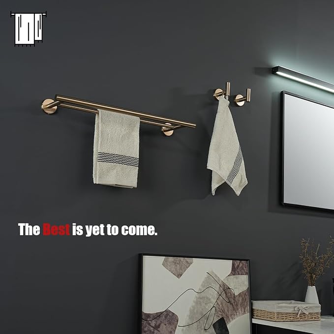 JQK Double Towel Bar Champagne Bronze, 19 Inch 304 Stainless Steel Thicken 0.8mm Towel Rack Bathroom, Towel Holder Wall Mount, Useable Length 16 Inch, TB100L16-CB