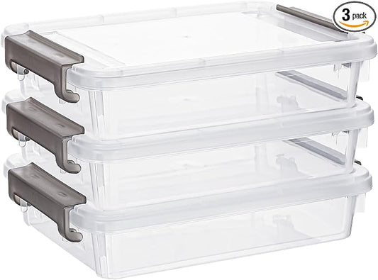 Citylife 3 PCS Plastic Storage Bins with Latching Lids Portable Project Case Clear File Box Stackable Storage Containers for Organizing B5 Paper, Photo, Document, Scrapbook