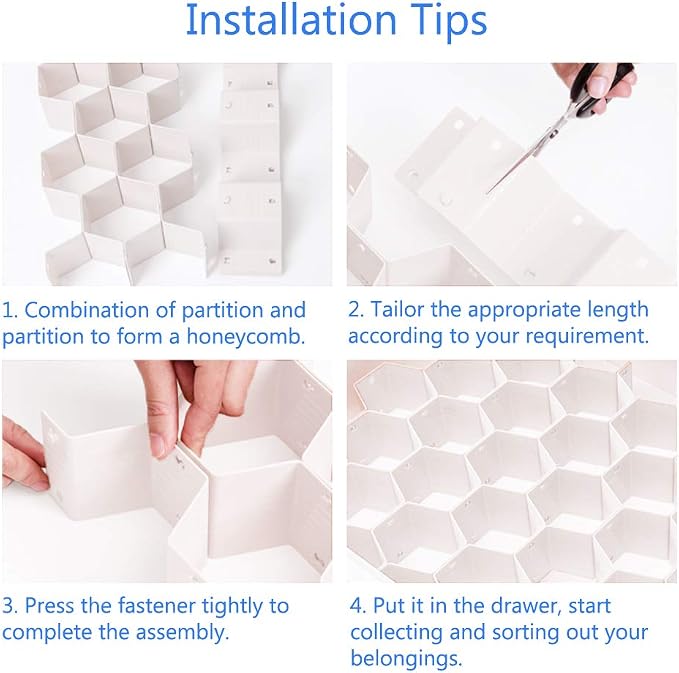 Drawer Divider Organizer 8pcs DIY Plastic Grid Honeycomb Drawer Divider White 2 Pack