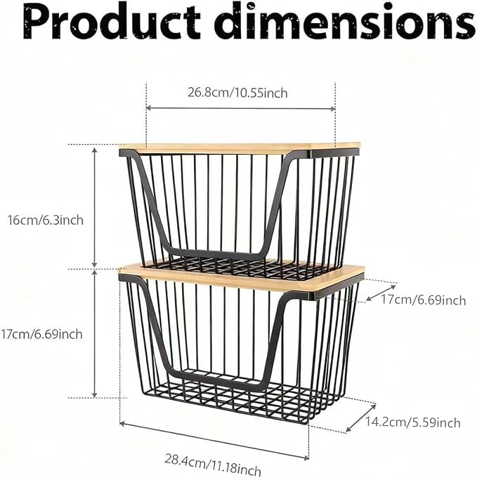 2 PACK Pantry Organizers and Storage, Stackable Onion Potato Bins | Large Wire Storage Basket, Breathable Design for Onion, Potato, Garlic, Fruit, Vegetables Fresh, Kitchen Pantry Storage