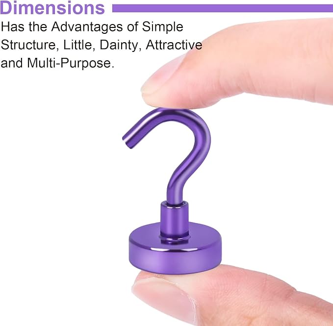 DIYMAG Magnetic Hooks 10pcs 30lbs Cruise Essentials 2026 Magnet Hook Purple | Neodymium Heavy Duty Strong Magnets Hanging Ship Cabins Refrigerator Fridge Classroom Beach Vacation Kitchen Grills Home Tool