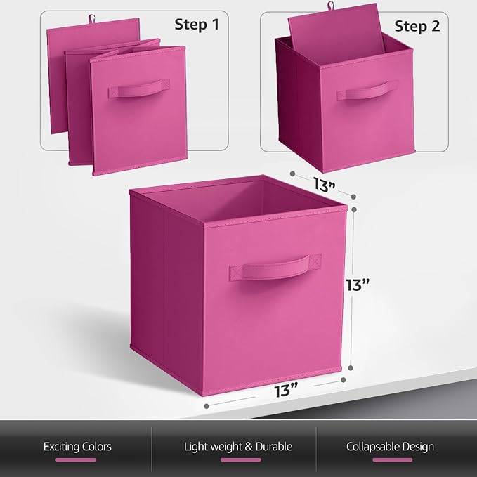 Sorbus 13 Inch Storage Bins - Sturdy Collapsible Fabric Storage Cubes with Handle - 8 Foldable Baskets for Organizing Clothes, Toys, Books - Storage Baskets for Shelves, Closets
