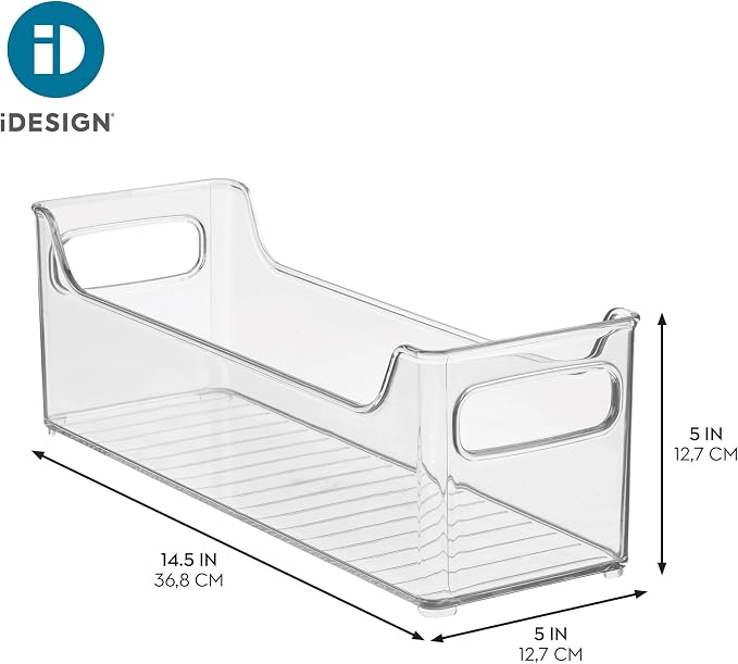 iDesign Stackable Plastic Pantry Bin with Handles, Set of 2, Clear | For Cabinets or Fridge, Made in USA