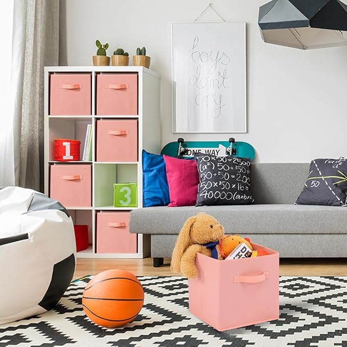 Stero Fabric Storage Bins 6 Pack Fun Colored Durable Storage Cubes with Handles Foldable Cube Baskets for Home, Kids Room, Closet and Toys Organization Peachpuff
