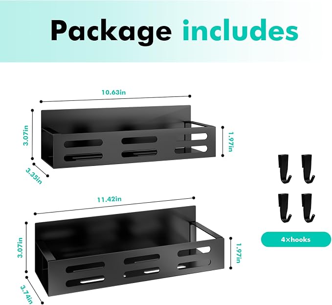 SETBAOO 2 Pack Magnetic Spice Rack for Refrigerator, Black Magnetic Shelf and Fridge Kitchen Cabinet Organizers Storage Seasoning Organization Mini Shelves, Organizadores de Cocina