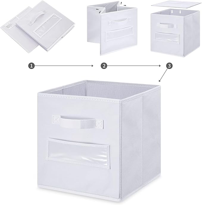 Fabric storage cubes (Set of 8) 11 Inch Cube Storage Bin, Cube storage with 8 Labels Window Cards & a Pen, Foldable cube Organizer bins,11x11 Storage bin, Cubby Organizer Boxes, White
