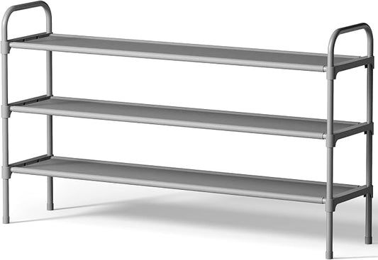Kitsure Extra-Long Shoe Rack for Closet, 39.0" Wide - 3 Tier, Grey | Shoe Organizer for Front Door Entrance, Stackable Shoe Shelf, Closet Organizers and Storage