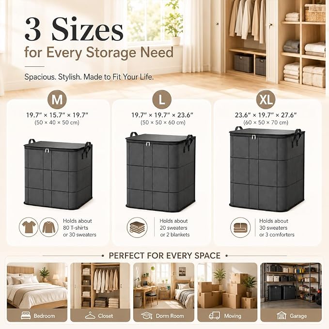 2027 New Thickened XXL Foldable Storage Bag With Reinforced Handles，M*2 | Large Capacity Zippered Fabric Organizer for Bedding & Clothes, Foldable Blanket Bag with Reinforced Handles