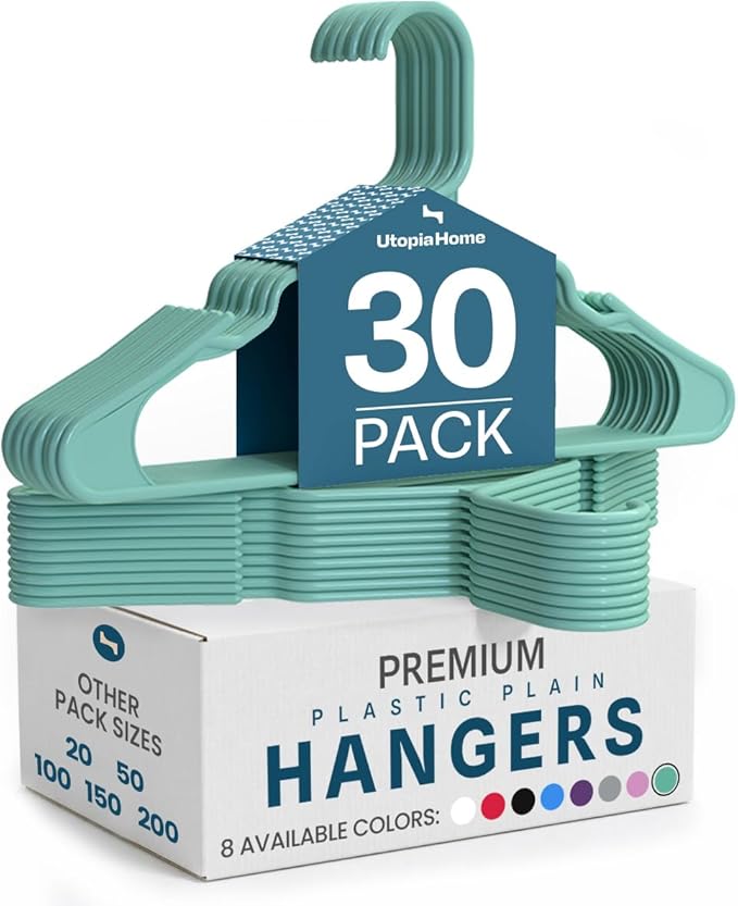 Utopia Home Plastic Hangers 30 Pack – Space Saving Clothes Hanger Aqua | Durable & strong | Closet organizer & storage | Ideal for apartments, dorms & stocking stuffers