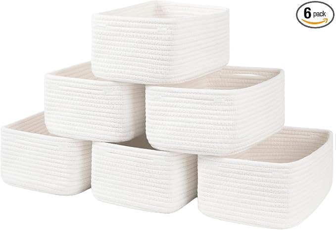 OIASKET 6 Pack Storage Baskets for Shelves, Small Baskets for Shelves, Cute Decorative Storage Bins, Organizer Basket for Gifts Empty, 11.8''Lx7.8''Wx4.7''H-White