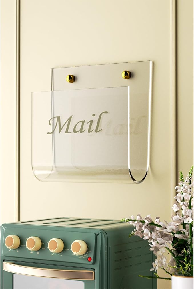 Cociat Acrylic Mail Holder for Wall Clear Hanging 6.6 X 2.2 Inch Mail Organizer Wall Mounted File Holder