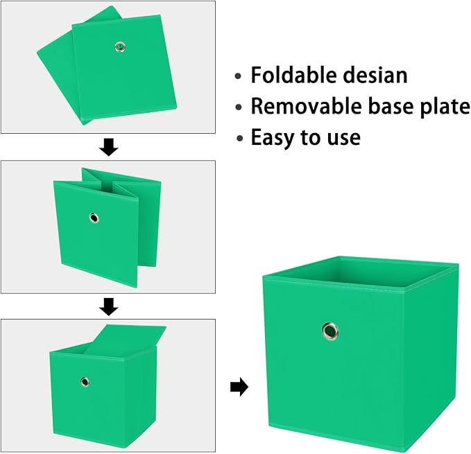 Foldable Storage Cubes Bins ,11 Inch Cloth Storage Cube Fabric Storage Box Cubes Organizer Baskets with Handles for Home Organizer Set of 6 (Green)