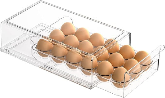 Ettori Egg Container for Refrigerator BPA Free Refrigerator Organizer Bins,Stackable Egg Holder for Refrigerator,18 Egg Tray,Clear