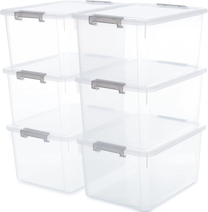 Citylife 6 Packs 32 QT Plastic Storage Bins with Lids Large Stackable Storage Containers for Organizing Clear Storage Box for Garage, Closet, Kitchen