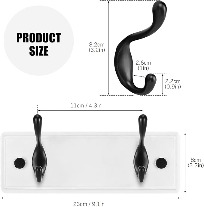 Badiano Wooden Coat Rack, Wall-Mounted Organizer for Closet, Entryway, Hallway, Foyer, Bedroom, Heavy Duty Double Hooks for Hanging Towels, Bags, Hats, Jackets, Key (WhiteBlack, 2 Hooks)