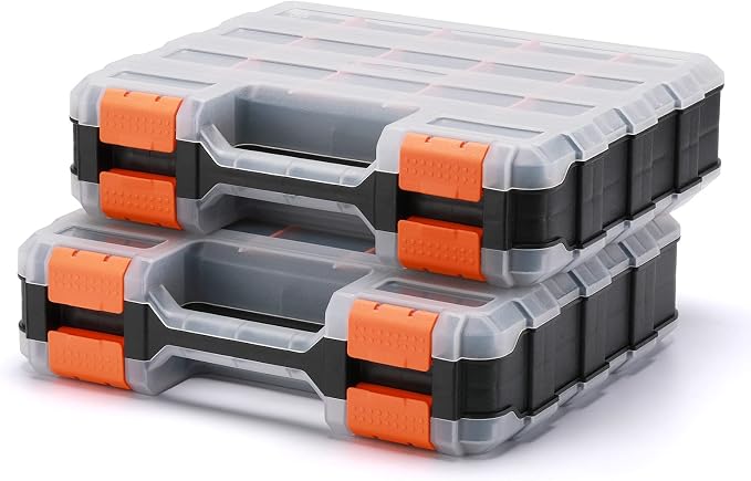 Mayouko Double Side Tools Organizer, Customizable Removable Plastic Dividers, Hardware Box Storage, Excellent for Screws,Nuts,Small Parts, 34-Compartment,2 PCS Set,12.6"L x 10.6"W x 3.2"H