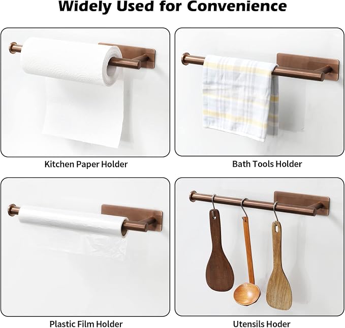 theaoo Under Cabinet Paper Towel Holder for Kitchen,Self-Adhesive,Rose Gold | Wall Mounted Paper Towel Roll Rack for Bathroom or Kitchen, SUS304 Stainless Steel, Install with Adhesive or Screws