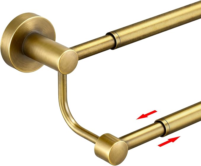 Double Towel Bar Bathroom Towel Rack Towel Rod Holder Antique Brass | Adjustable 16-26 In, Wall Mounted Towel Holder, Stainless Steel, Rustproof, Towel Bar Rod Hanger Hardware Accessories Hotel